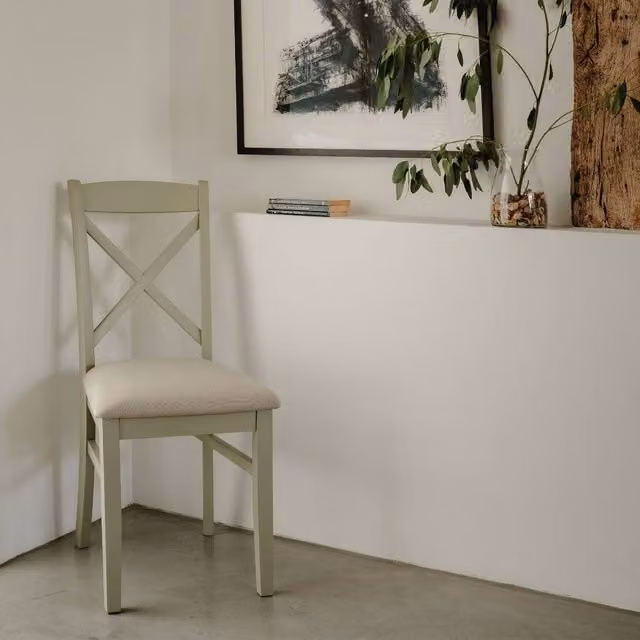 Statement Furniture Florence Crossback Dining Chair with Upholstered Fabric Seat in Green, W45 x D53 x H98 cm