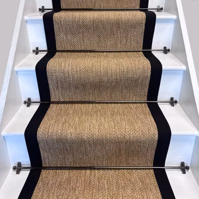 RainbowHome Bibery Woven Beige Stair Runner with Black Cotton Border, W/D/H: 20 x 12 x 12 cm