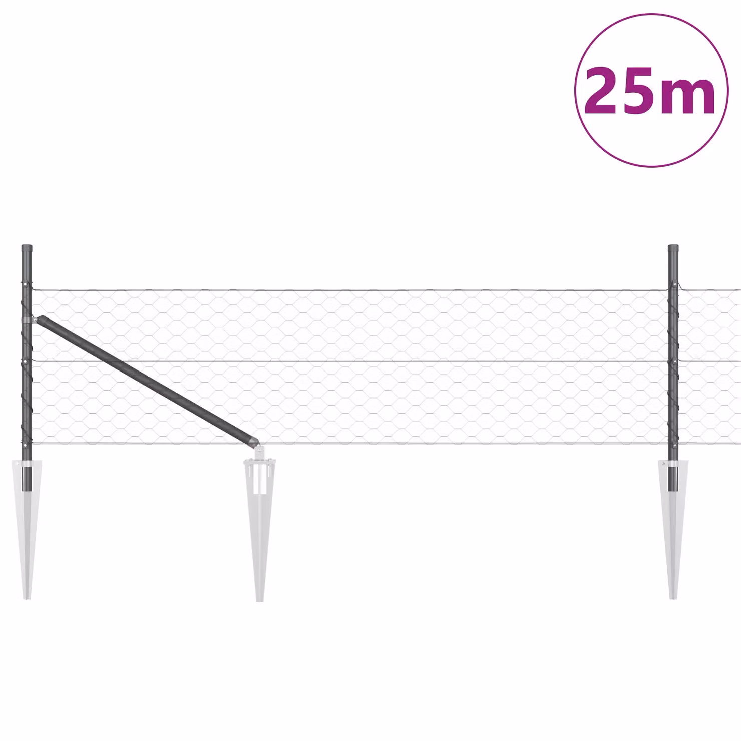 Berkfield Home Grey PVC Coated Steel Hexagon Fence, H: 40 cm x W: 25 m – 2
