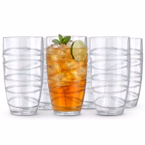 LIVIVO Set of 6 Stackable Plastic Tumblers, 600ml, Transparent and Multicolour, Dishwasher Safe