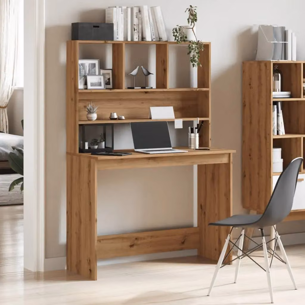 Berkfield Modern Writing Desk with Shelves in Artisan Oak Brown, W/D/H: 102 x 45 x 148 cm – 2