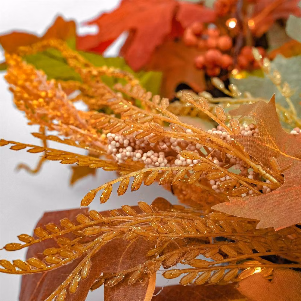 BOSK Autumn Forest Orange and Red Wreath with Warm White LED Microbulbs, Diameter: 66.04 cm – 3