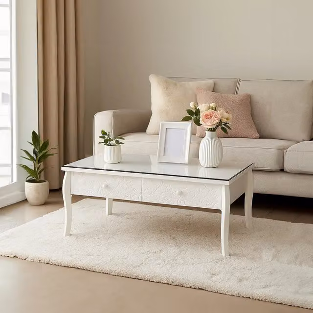 Premier Housewares Chamonix Coffee Table with 2 Drawers, White, W: 120 cm, D: 60 cm, H: 45 cm – 2