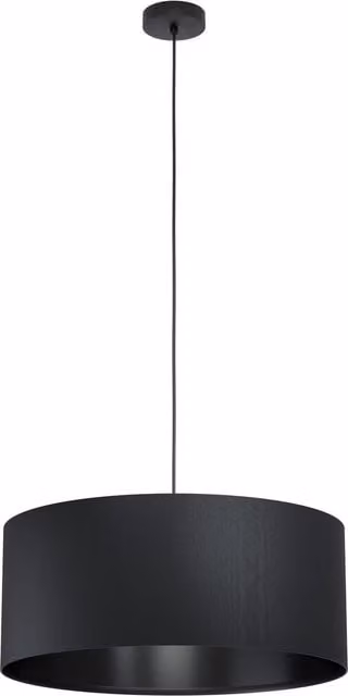 Loops Black Round Fabric and Metal Pendant Ceiling Light with Height Adjustable Suspension and E27 Socket