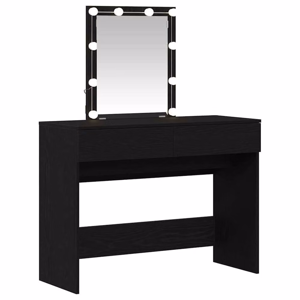 Berkfield Home Modern Dressing Table with LED Hollywood Mirror in Black Oak – 3