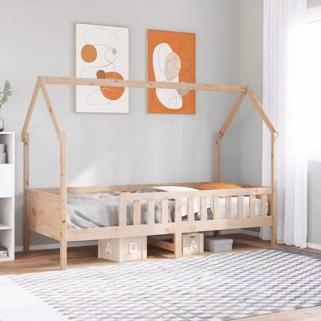 Berkfield Home Kids House Bed Frame in Brown Rustic Pine, W/D/H: 80 x 200 cm