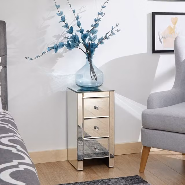GFW Modern Glossy Silver Mirrored Slim Chest W: 60 cm