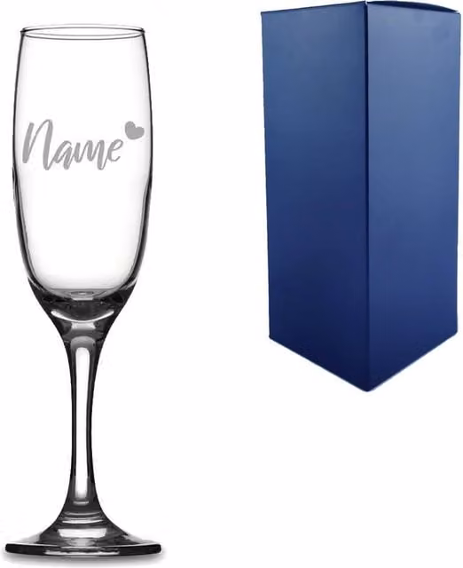Uniqueful Personalised Champagne Flute with Name and Heart in Clear Glass