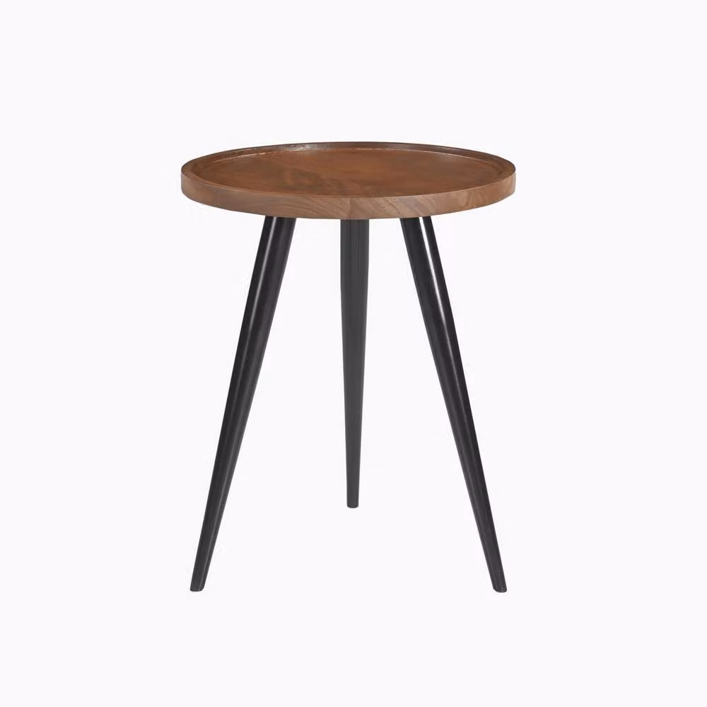 FurnitureboxUK Malaya Round Walnut and Mango Wood Side Table in Brown and Black – 2