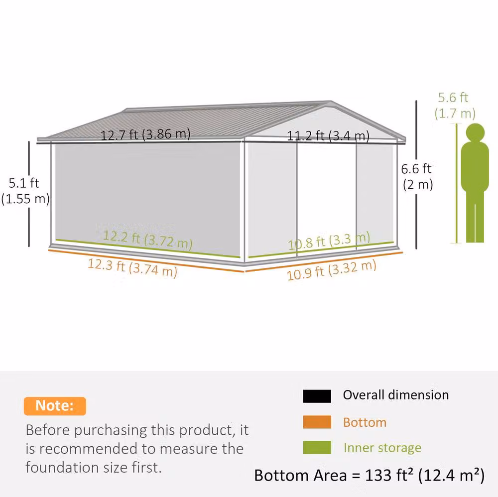 STILVORA Grey Galvanised Steel Garden Shed with Sliding Doors and Ventilation, W: 332.0 cm, D: 200.0 cm, H: 138.0 cm – 3