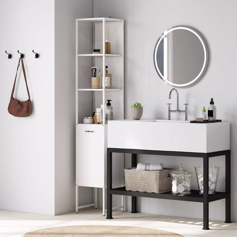Wyld Haus Neliha Tall Bathroom Storage Cabinet in White, W/D/H: 33 x 33 x 185 cm – 3