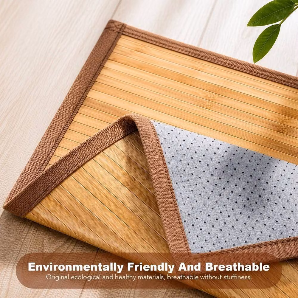 KORVIXA Natural Woven Bamboo Round Floor Mat in Brown with Dark Border, Diameter: 100 cm – 2