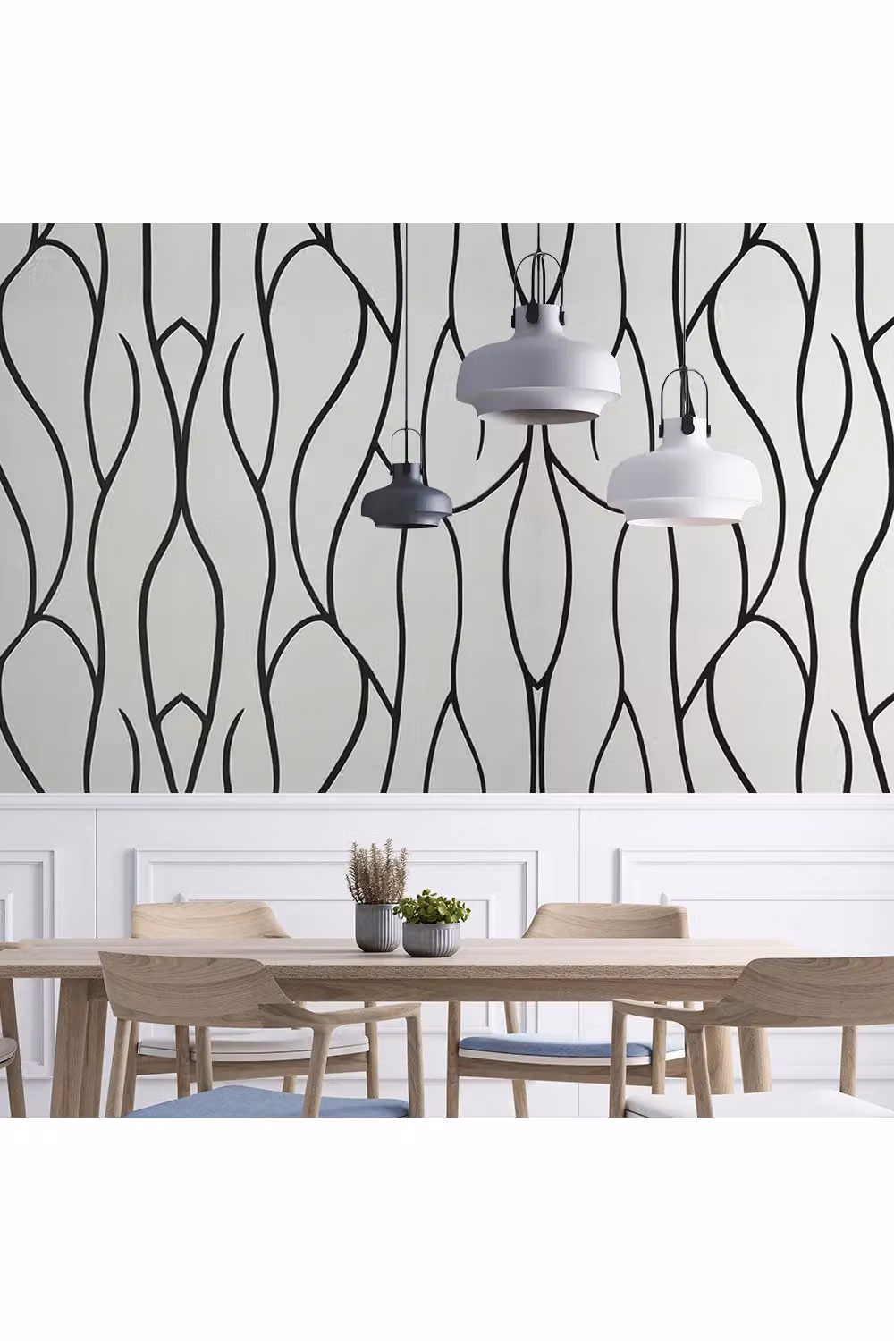 Living and Home Modern Geometric Non-Woven Wallpaper Roll in White, W: 0.53 m, L: 9.5 m – 2