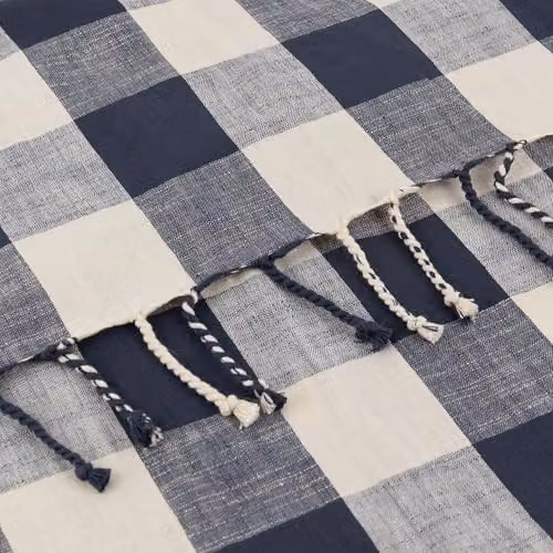 Yard Chesil Check Tasselled Cotton Throw in Blue, W: 130 cm, L: 170 cm – 4