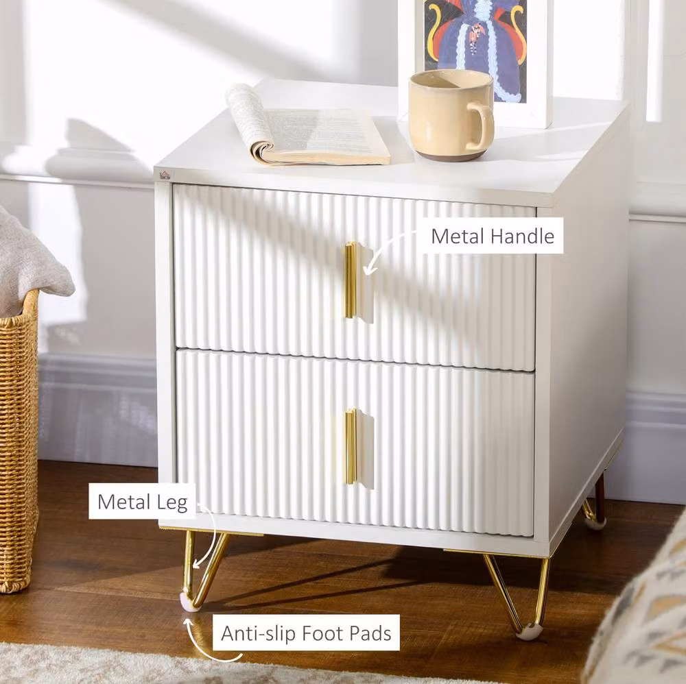 STILVORA Modern White and Gold 2-Drawer Chest of Drawers – 4