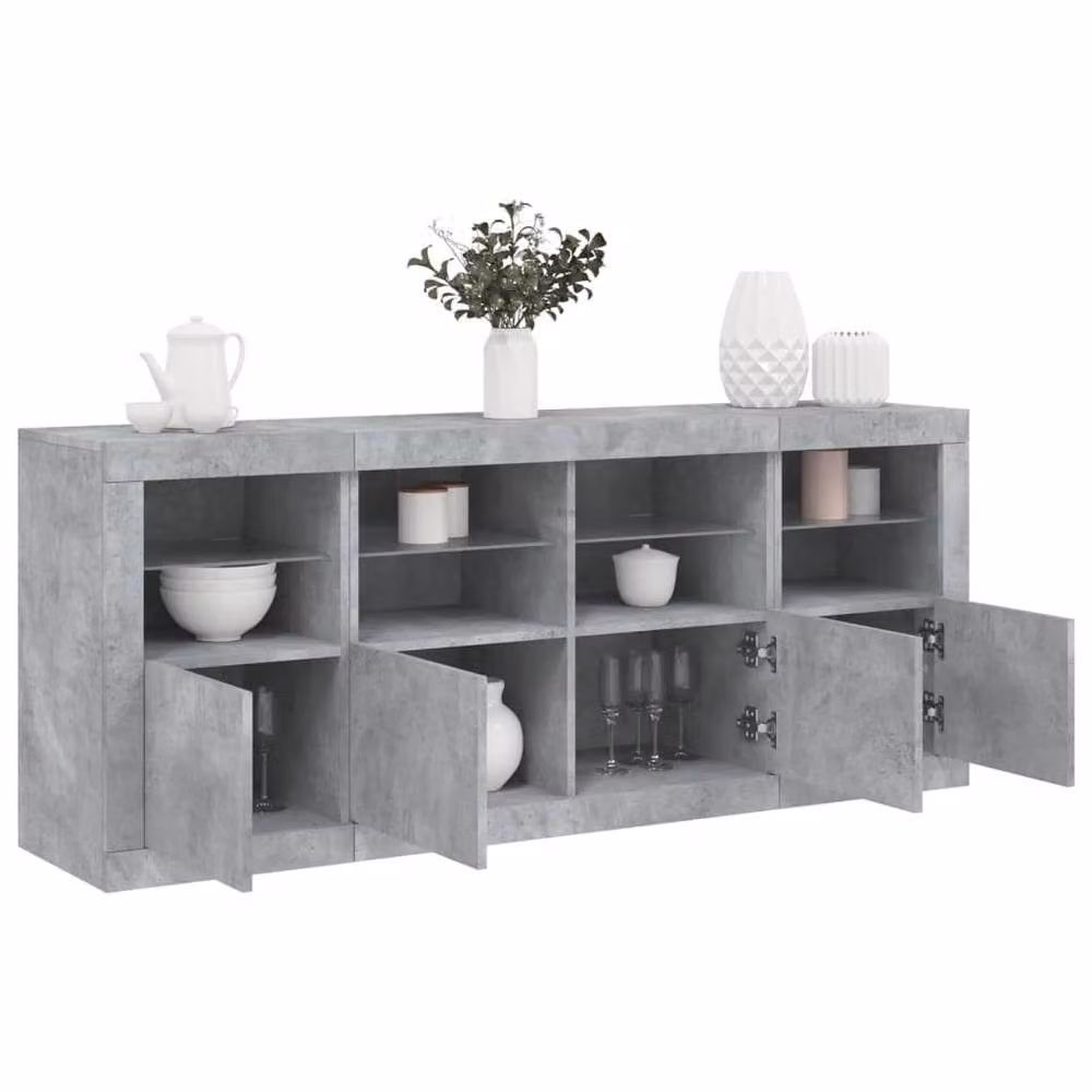 Berkfield Home Sideboard with Integrated LED Lights in Concrete Grey, W/D/H: 163 x 37 x 67 cm – 2