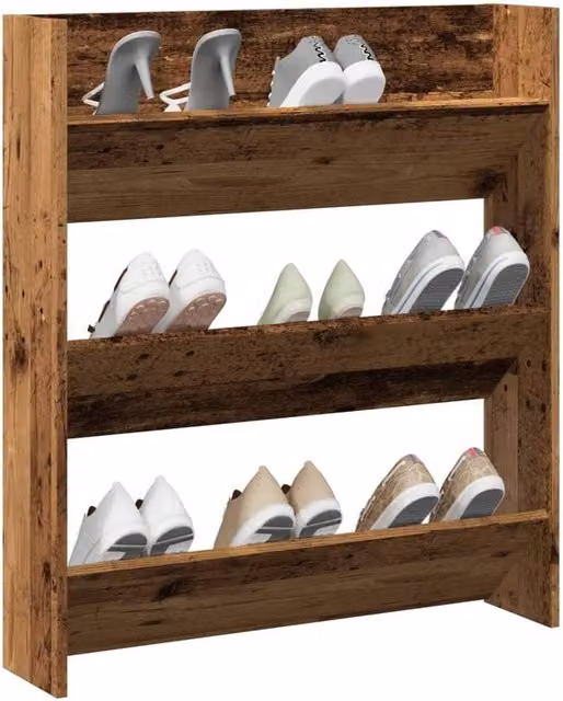 Berkfield Home Wall Mounted Shoe Cabinet in Brown Old Wood, W/D/H: 80 x 18 x 90 cm