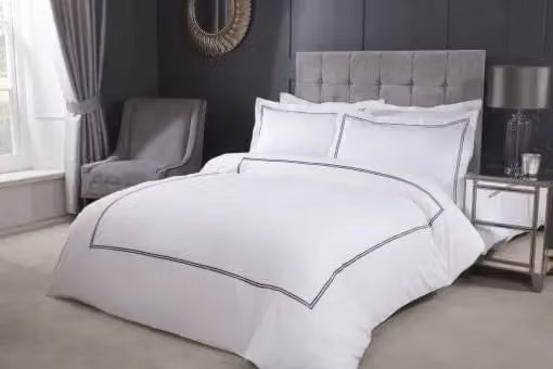 New Edge Blinds Carlton Embroidered Duvet Set in Grey and White, Single W/D/H: 90 x 200 cm – 2