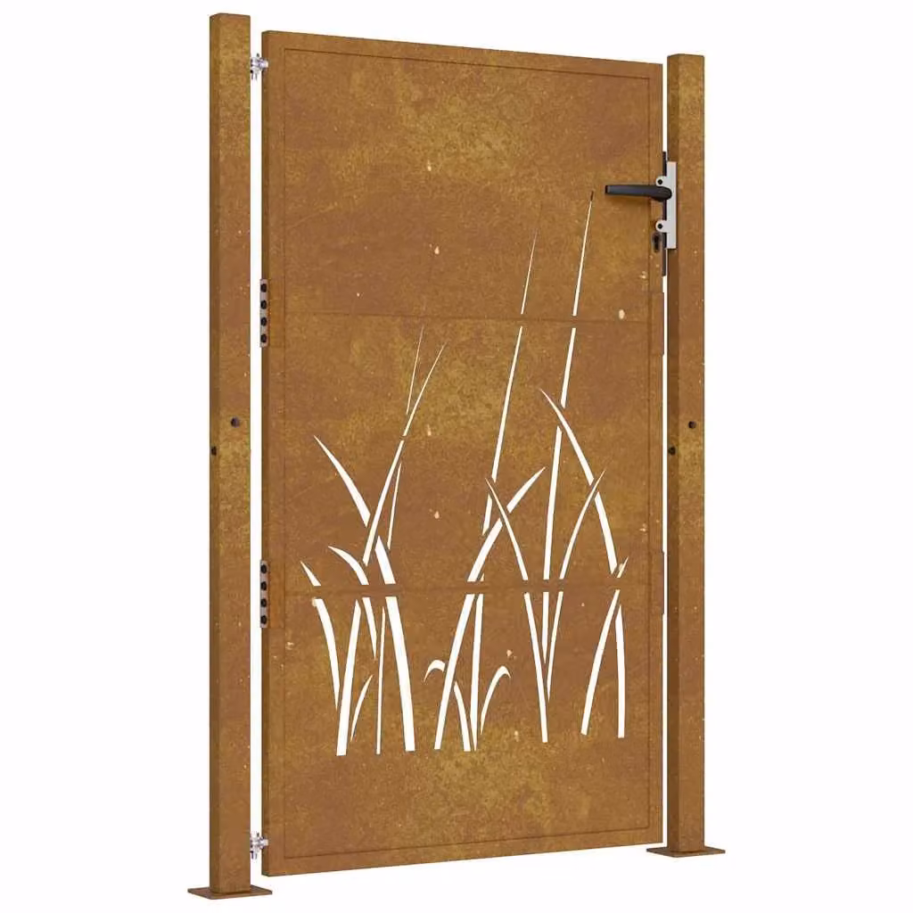 Berkfield Home Corten Steel Garden Gate with Grass Design in Brown, W: 105 cm, H: 130 cm – 2