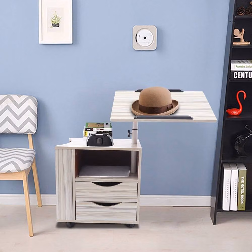 Kelvenix Mobile Swivel Bedside Table in Beige and White, W/D/H: 40 x 50 x 70 cm – 3