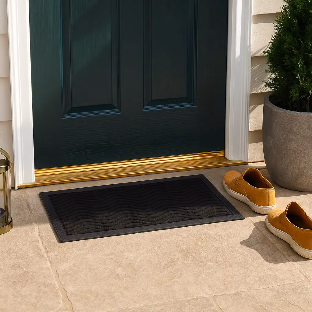 Nicola Spring Heavy Duty Black Waves Door Mat, W: 60 cm, D: 40 cm – 6