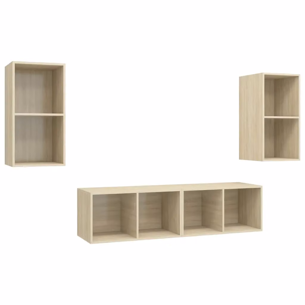 Berkfield Home Set of 4 Wall-mounted TV Cabinets in Sonoma Oak and Brown MDF – 2