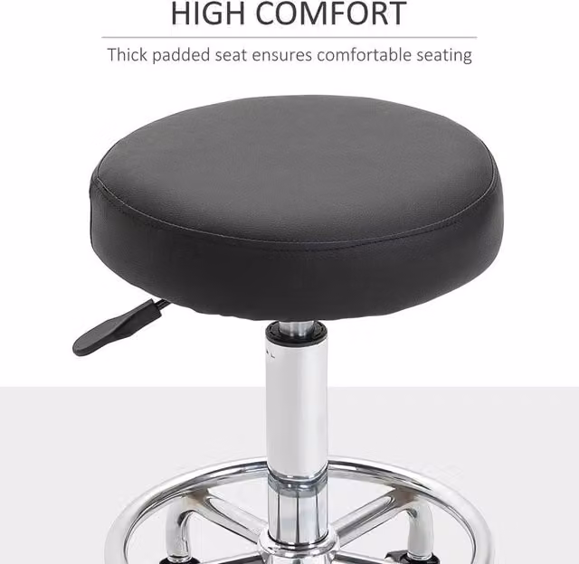 Vinsetto Black Synthetic Leather Professional Beautician Stool with Metal Frame and Castors