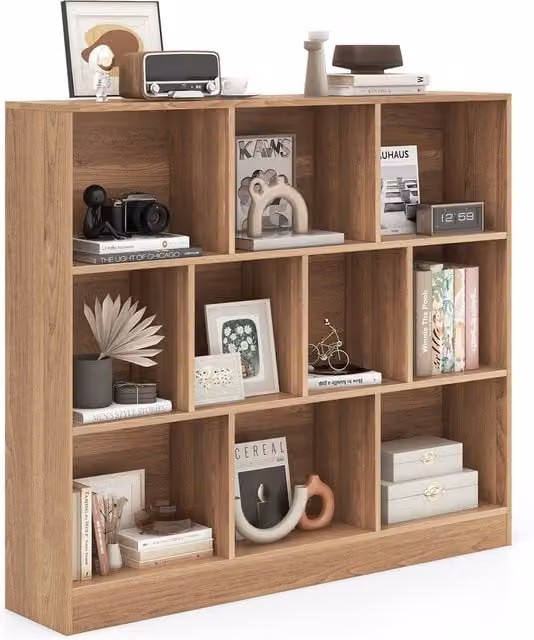 COSTWAY 3-Tier Freestanding Bookshelf Storage Organiser in Brown