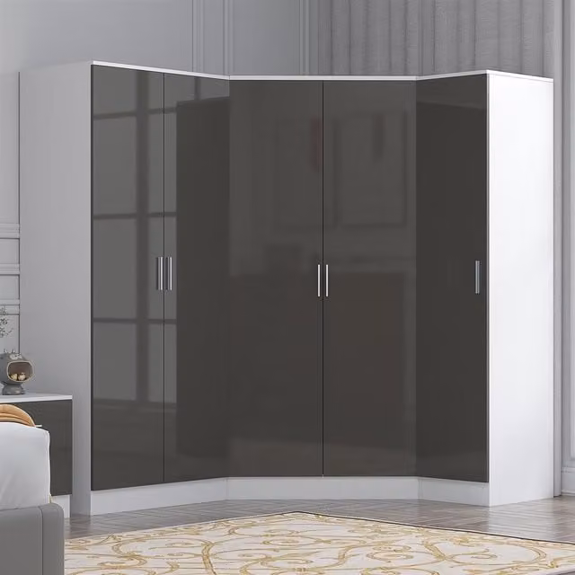 REFLECT Wardrobe Bundle with 2 Door Corner, 2 Door Plain and 1 Door Plain Units in Grey Gloss and Matt White
