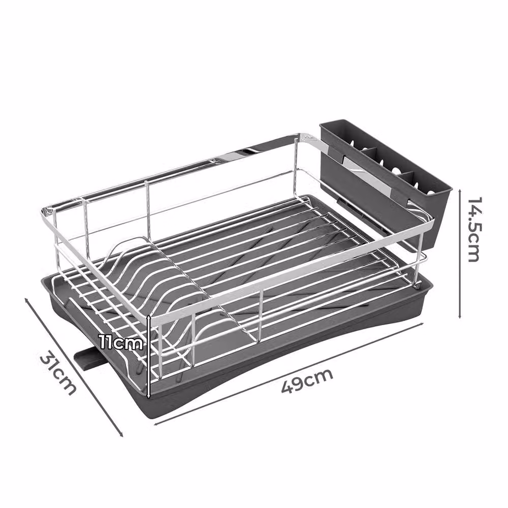 Toque Stainless Steel Dish Drainer Drying Rack with Cutlery Holder and Drip Tray in Silver – 5