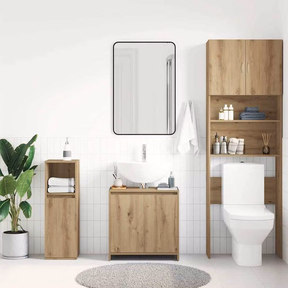 Berkfield Home Artisan Oak Bathroom Sink Cabinet in Brown, W/D/H: 60 x 33 x 60 cm – 2