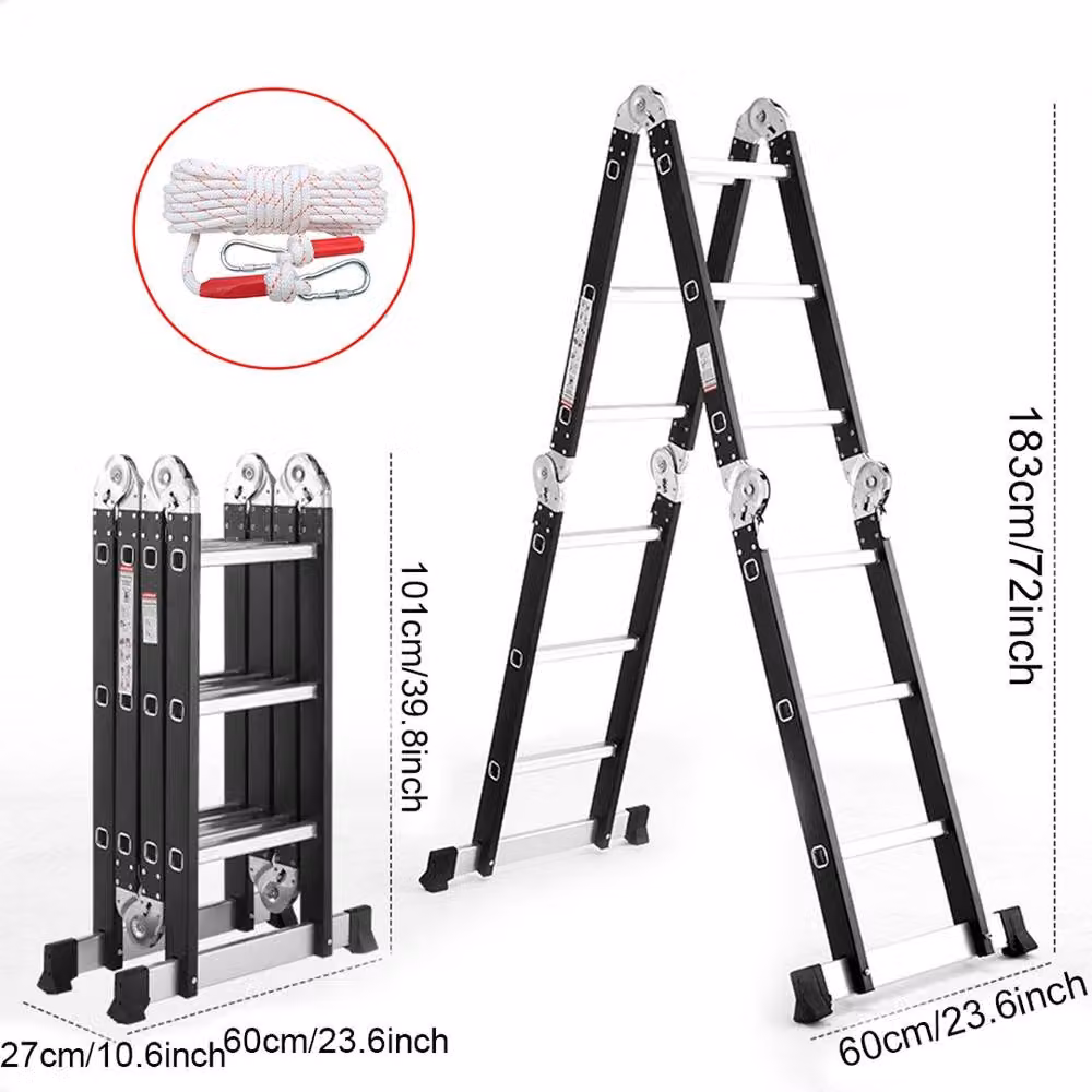 Ventryn 12-in-1 Aluminium Multi-Purpose Folding Combination Step Ladder, Black, 3.5m – 2