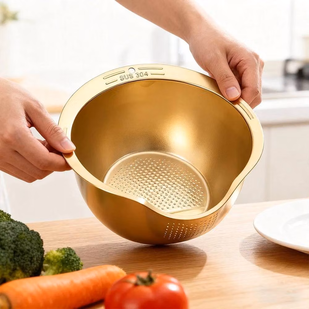 NESTLUNE Gold Large Stainless Steel Round Colander W/D/H: 100 x 15 x 15 cm – 2