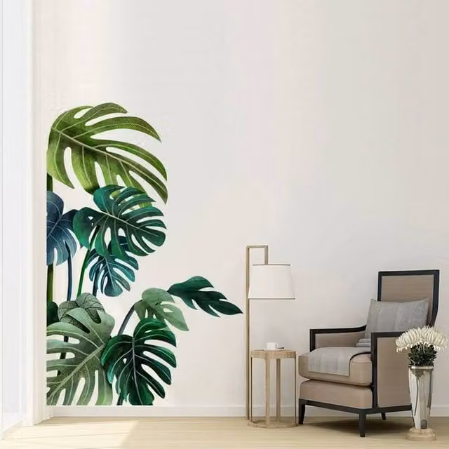 PAWNORA Tropical Leaf Print Adhesive Wall Sticker in Green, W: 30 cm, H: 90 cm