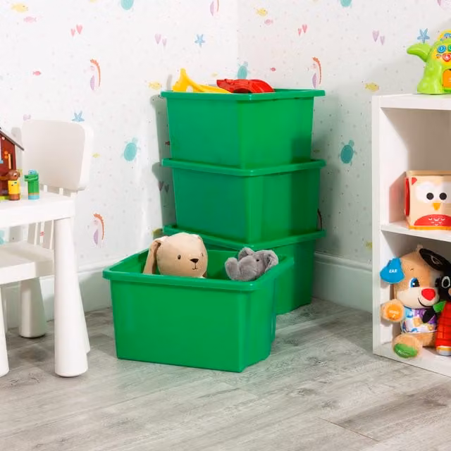 Wham Set of 4 Stackable and Store Boxes, Green, 35l