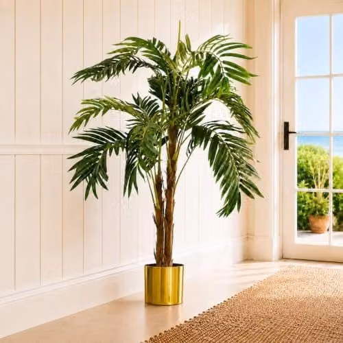 Leaf Design UK Premium 120cm Artificial Palm Tree with Gold Planter in Green