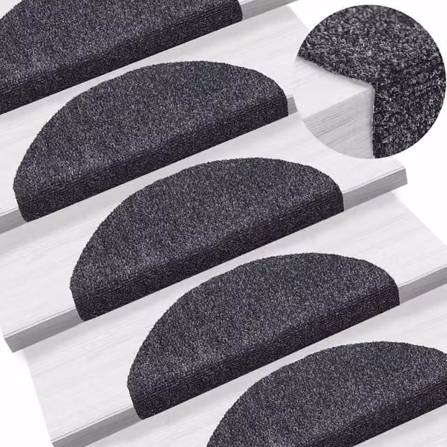 Berkfield Home 15-Piece Self-Adhesive Needle Punch Stair Mats, Dark Grey, W: 65 cm, D: 21 cm, H: 4 cm – 1