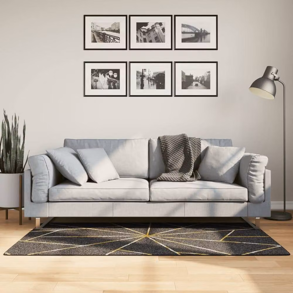 Berkfield Home Washable Anti Slip Round Rug in Black and Gold, Diameter: 80 cm – 2