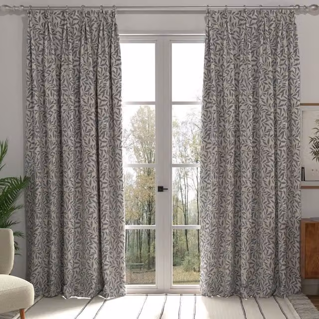 Abele Made to Measure Navy Blue Floral Blackout Fabric Panel Curtain