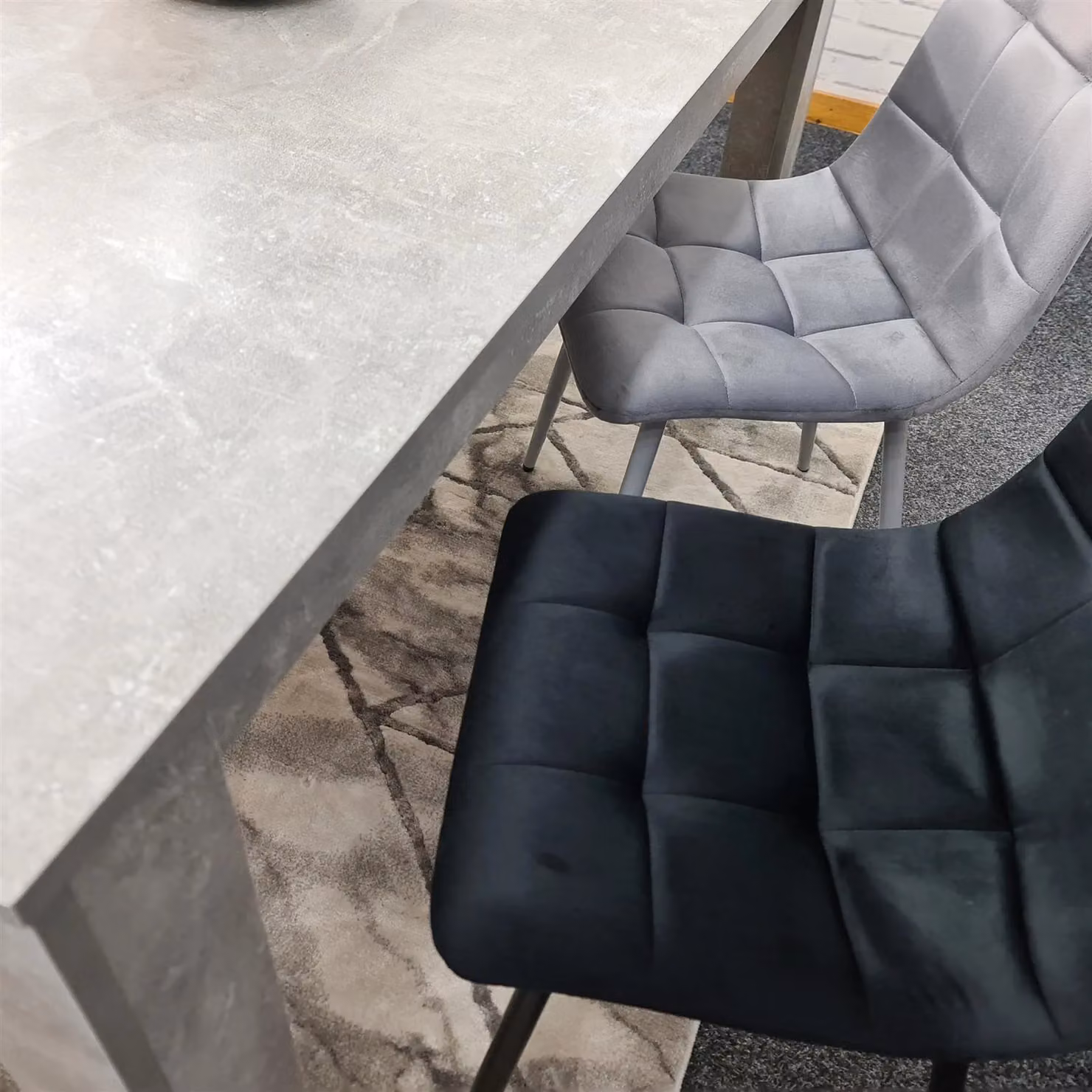 Kosy Koala Wooden Rectangle Dining Table Set with 4 Mixed Velvet Chairs in Brown, Grey and Black – 4