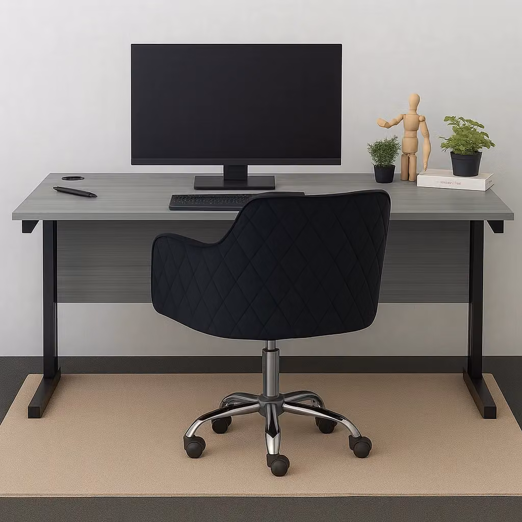KOSY KOALA Grey Modern Office Desk and Black Upholstered Chair Set with Wood and Metal Construction – 2