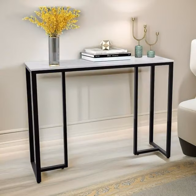 Pirlo Plush White Faux Marble Console Table with Ceramic Top, W/D/H: 100 x 30 x 78.5 cm – 1