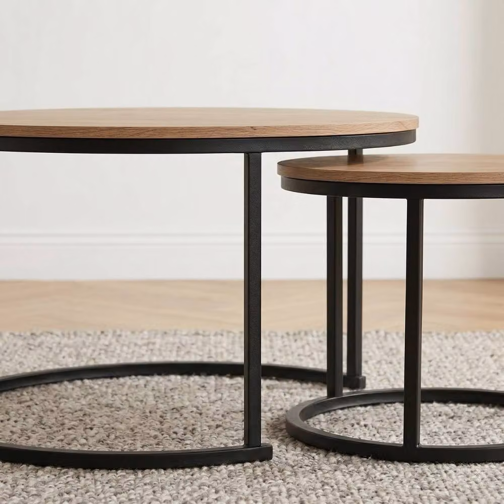 CALICOSY Lenny Set of 2 Round Nesting Coffee Tables in Light Oak – 3