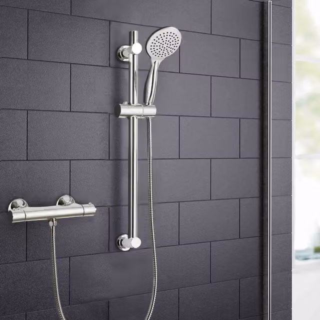 Nes Home Rosa Round Exposed Thermostatic Shower Mixer Slider Rail Kit in Silver