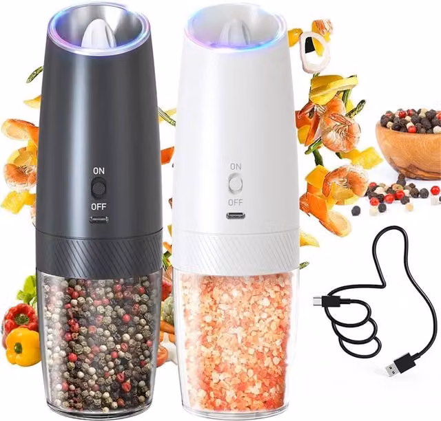 Nordara Set of 2 Rechargeable Electric Salt and Pepper Grinders in Black – 1