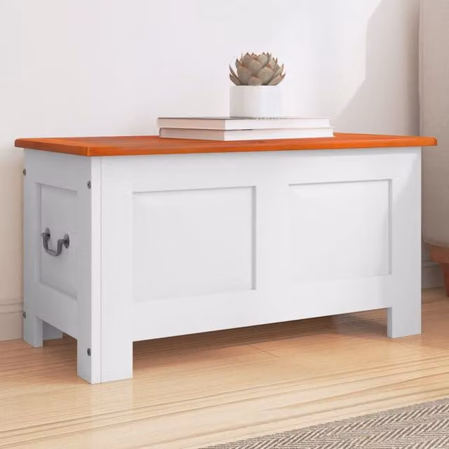 Berkfield Home Acacia Wood Storage Chest with Soft Close Lid in Brown and White