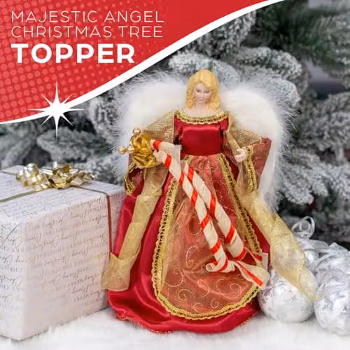 The Christmas Workshop Angel Christmas Tree Topper in Red and Gold – 2