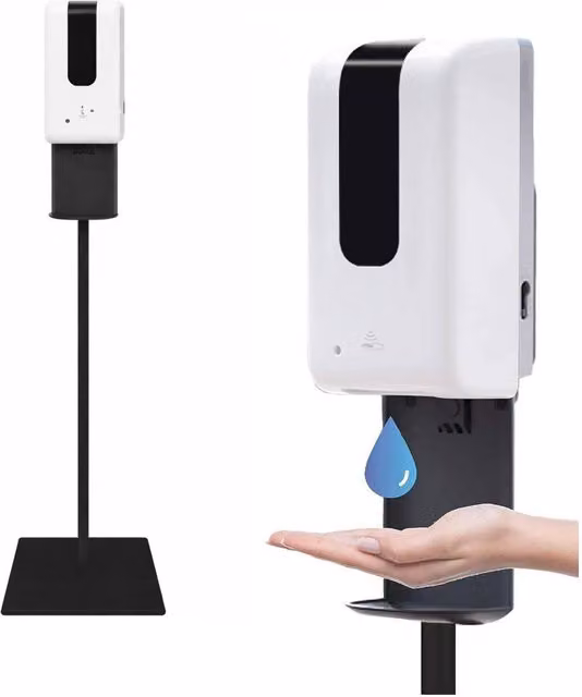 GELCAVE Automatic Hand Sanitiser Dispenser with Infrared Sensor, Bracket and Free-Standing Metal Stand, White