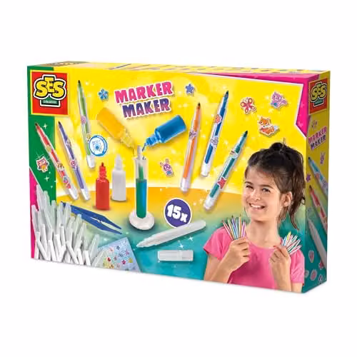 SES Creative 14722 Felt Marker Lab Creative Kit for Kids Aged 5+ to Make 15 Custom Washable Markers in Red, Blue, Yellow and White