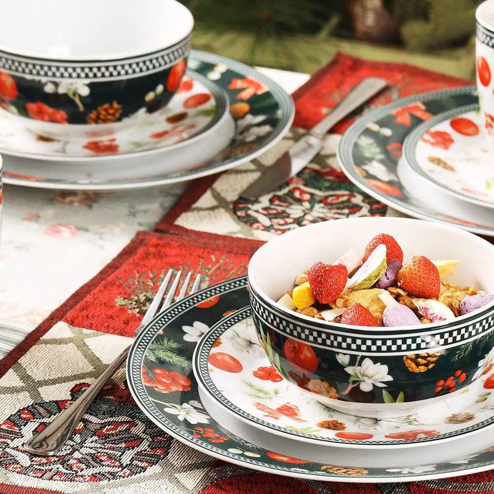 Simpa Christmas Flora Orchard 12-Piece Multicolour Ceramic Dinner Set – 7